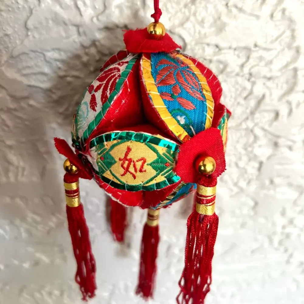 Vintage Chinese Silk Embroidered Souvenir Love Ball Ornament from Li River